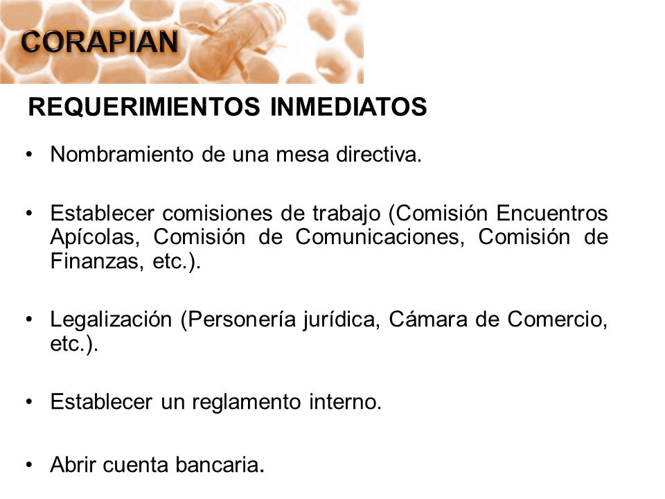 CORAPIAN REQUERIMIENTOS INMEDIATOS Nombramiento de una mesa directiva.