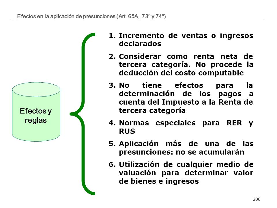 Efectos en la aplicación de presunciones (Art. 65A, 73º y 74º)