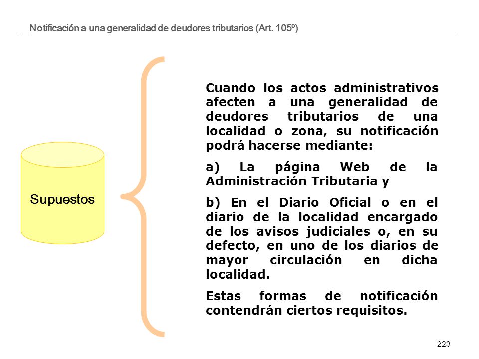 Notificación a una generalidad de deudores tributarios (Art. 105º)