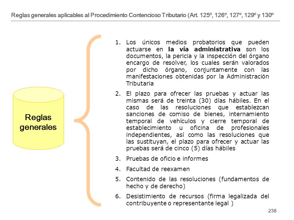 Reglas generales aplicables al Procedimiento Contencioso Tributario (Art. 125º, 126º, 127º, 129º y 130º
