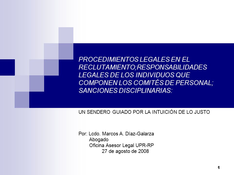 PROCEDIMIENTOS LEGALES EN EL RECLUTAMIENTO;RESPONSABILIDADES LEGALES DE LOS INDIVIDUOS QUE COMPONEN LOS COMITÉS DE PERSONAL; SANCIONES DISCIPLINARIAS: