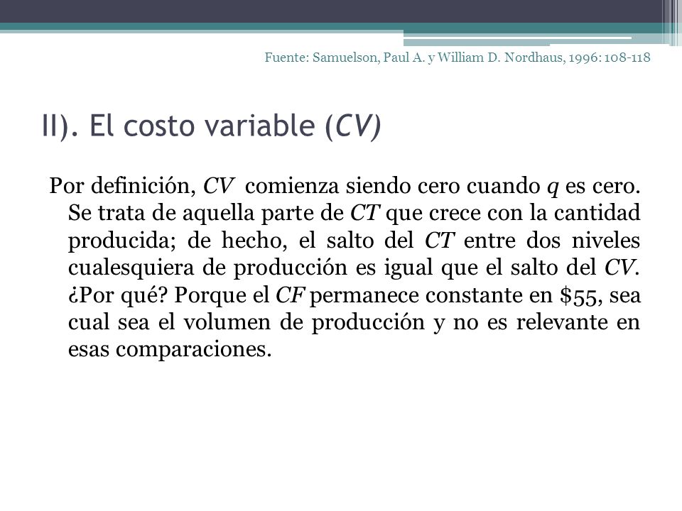 II). El costo variable (CV)