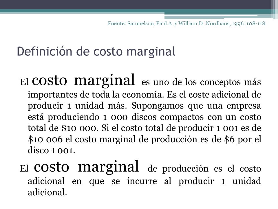 Definición de costo marginal