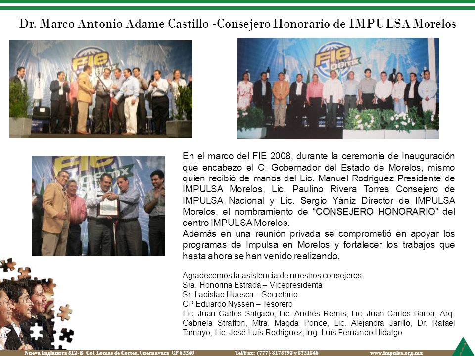 Dr. Marco Antonio Adame Castillo -Consejero Honorario de IMPULSA Morelos