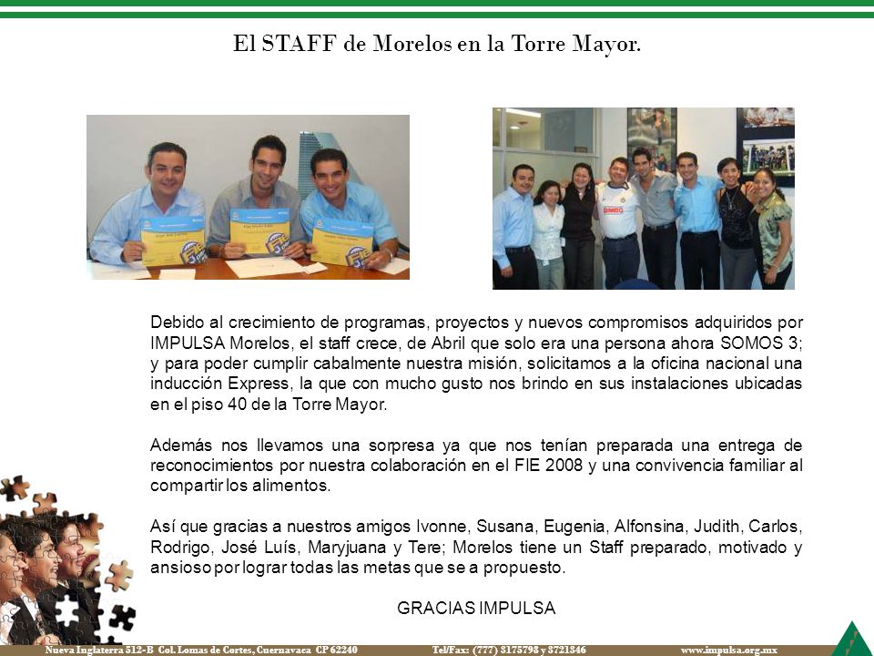 El STAFF de Morelos en la Torre Mayor.