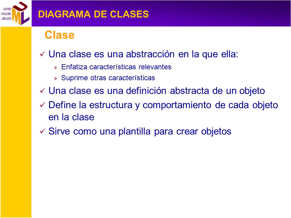 Clase DIAGRAMA DE CLASES Una clase es una abstracción en la que ella:
