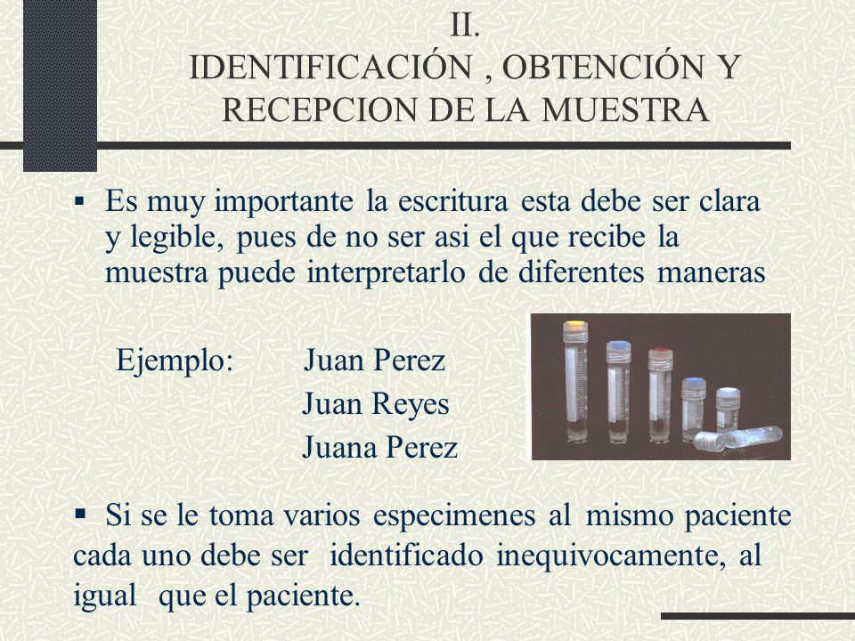 II. IDENTIFICACIÓN , OBTENCIÓN Y RECEPCION DE LA MUESTRA