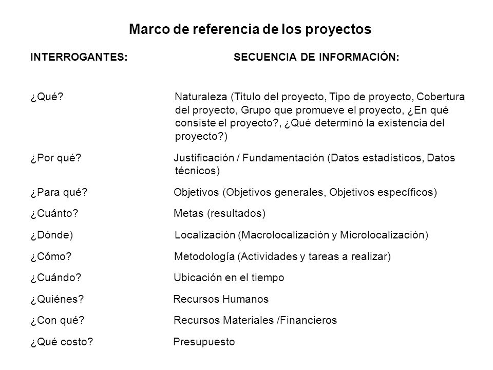 Marco de referencia de los proyectos