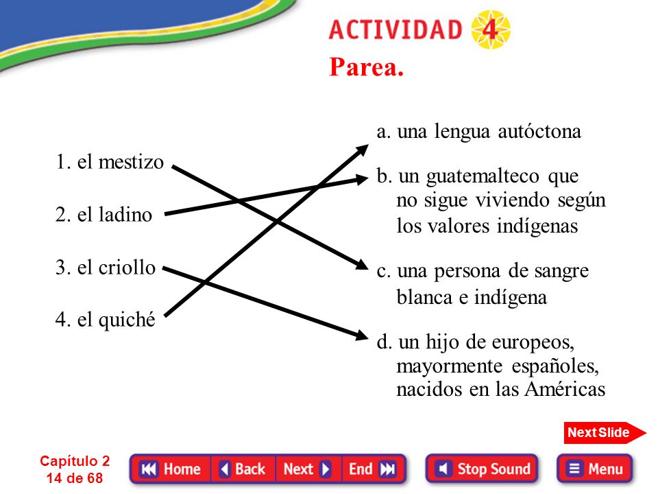 Parea. a. una lengua autóctona b. un guatemalteco que 1. el mestizo