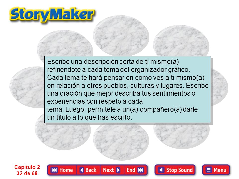 Escribe una descripción corta de ti mismo(a) refiriéndote a cada tema del organizador gráfico.