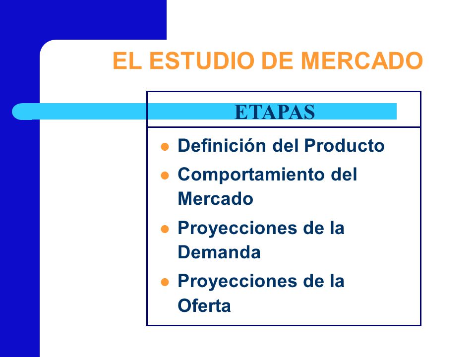 EL ESTUDIO DE MERCADO ETAPAS Definición del Producto