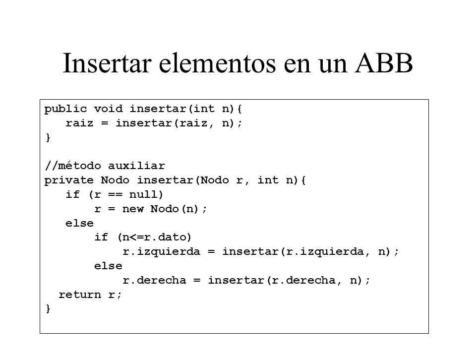 Insertar elementos en un ABB