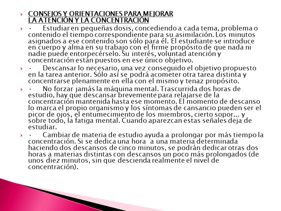 CONSEJOS Y ORIENTACIONES PARA MEJORAR LA ATENCIÓN Y LA CONCENTRACIÓN