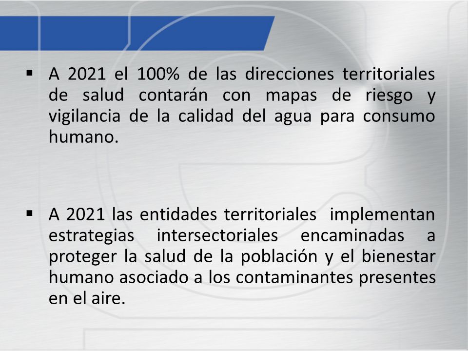 A 2021 el 100% de las direcciones territoriales de salud contarán con mapas de riesgo y vigilancia de la calidad del agua para consumo humano.