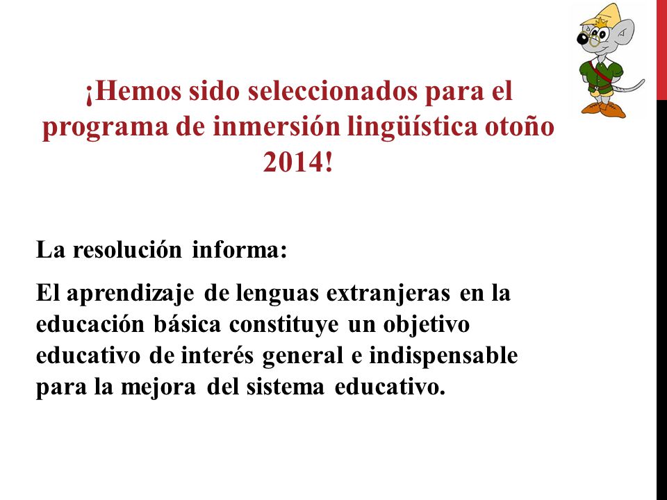 ¡Hemos sido seleccionados para el programa de inmersión lingüística otoño 2014!