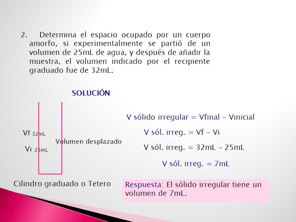 V sólido irregular = Vfinal - Vinicial