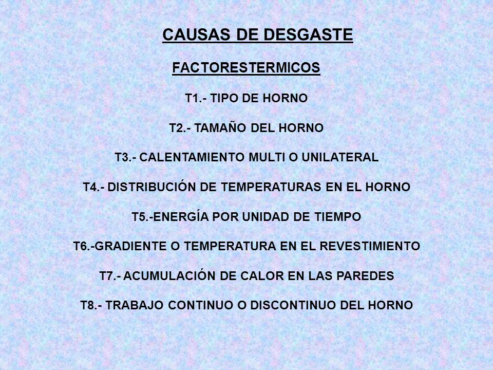 CAUSAS DE DESGASTE FACTORESTERMICOS T1.- TIPO DE HORNO
