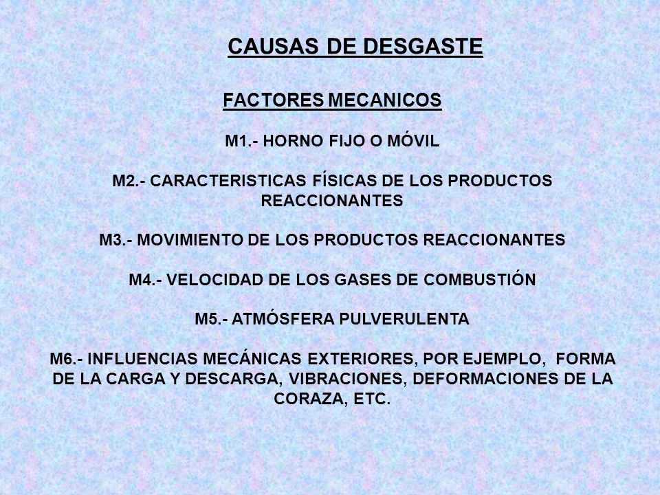 CAUSAS DE DESGASTE FACTORES MECANICOS M1.- HORNO FIJO O MÓVIL