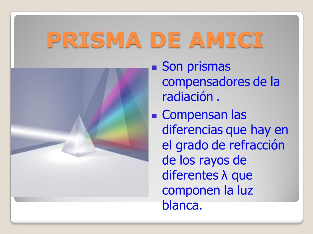 PRISMA DE AMICI Son prismas compensadores de la radiación .