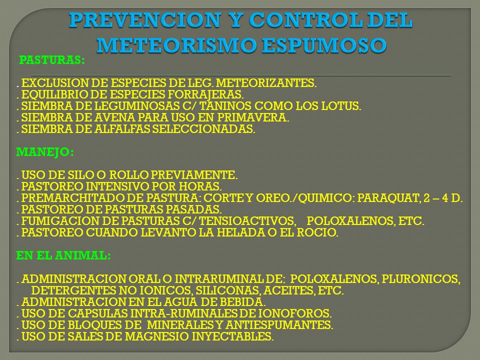 PREVENCION Y CONTROL DEL METEORISMO ESPUMOSO