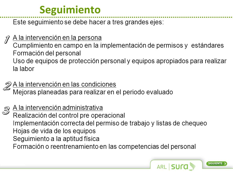 Seguimiento Este seguimiento se debe hacer a tres grandes ejes: