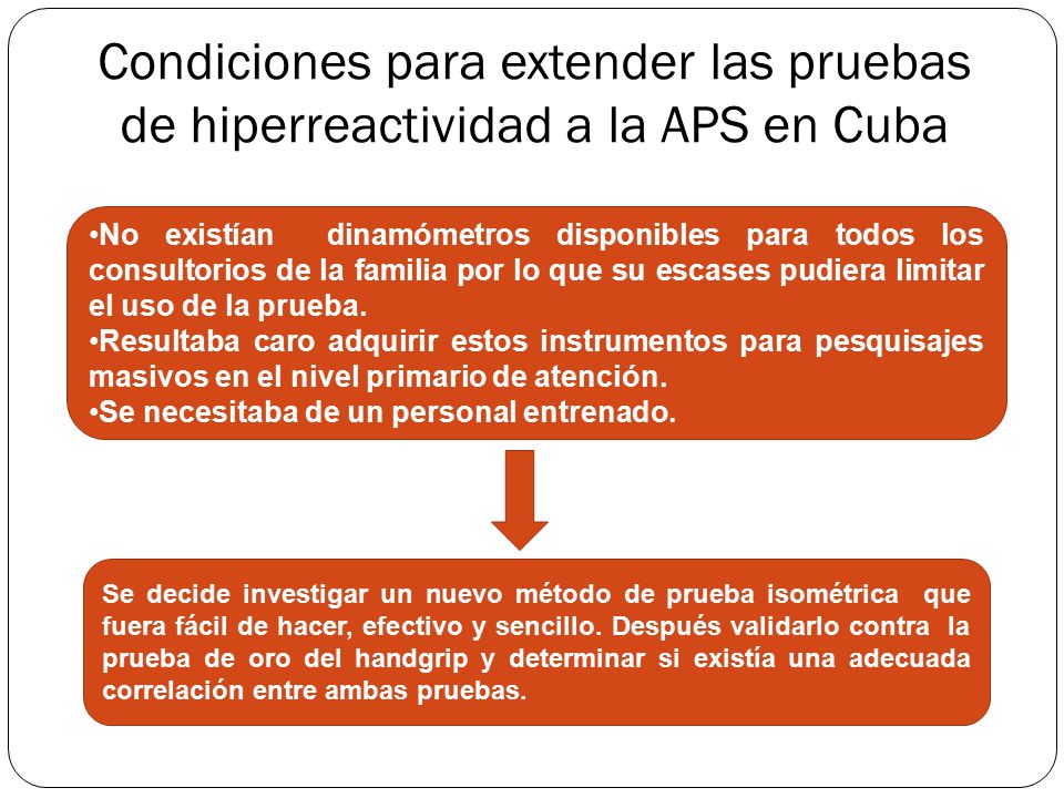 Condiciones para extender las pruebas de hiperreactividad a la APS en Cuba