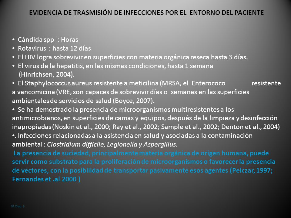 EVIDENCIA DE TRASMISIÓN DE INFECCIONES POR EL ENTORNO DEL PACIENTE