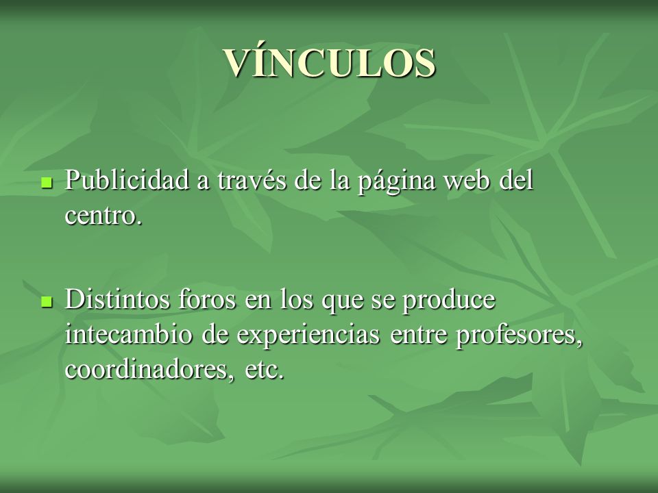 VÍNCULOS Publicidad a través de la página web del centro.