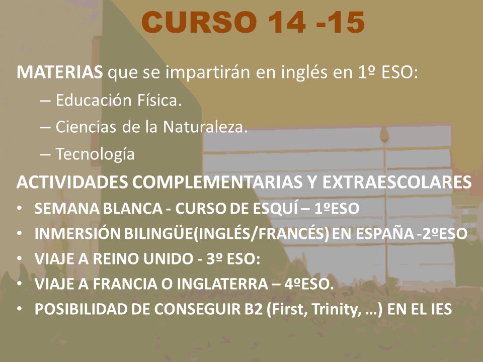 CURSO MATERIAS que se impartirán en inglés en 1º ESO: