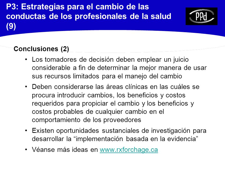 P3: Estrategias para el cambio de las conductas de los profesionales de la salud (9)