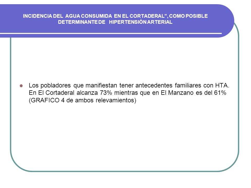 INCIDENCIA DEL AGUA CONSUMIDA EN EL CORTADERAL , COMO POSIBLE DETERMINANTE DE HIPERTENSIÓN ARTERIAL