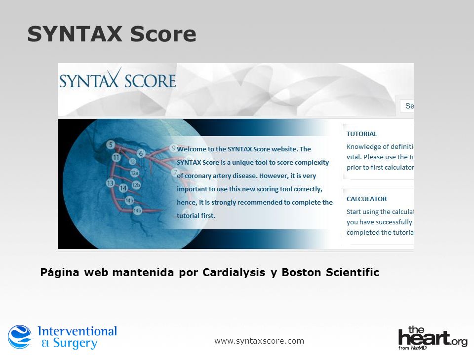 SYNTAX Score Página web mantenida por Cardialysis y Boston Scientific