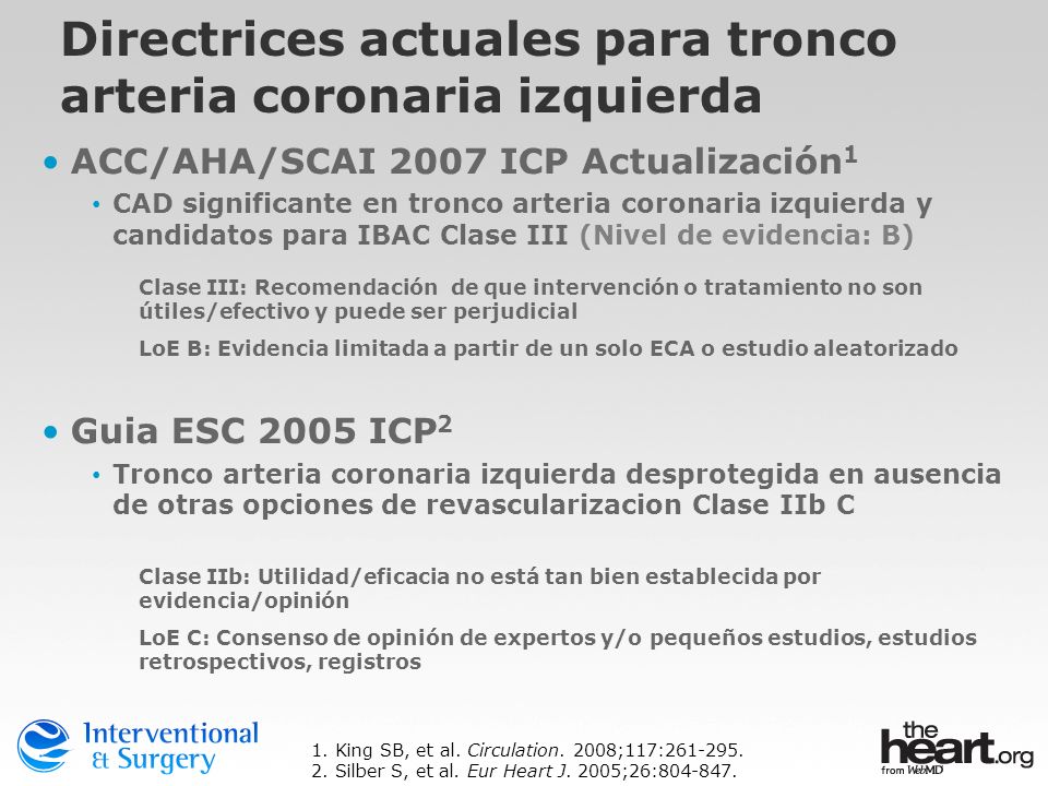 Directrices actuales para tronco arteria coronaria izquierda