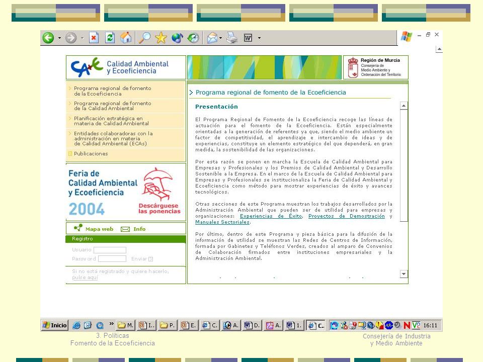Fomento de la Ecoeficiencia Consejería de Industria y Medio Ambiente