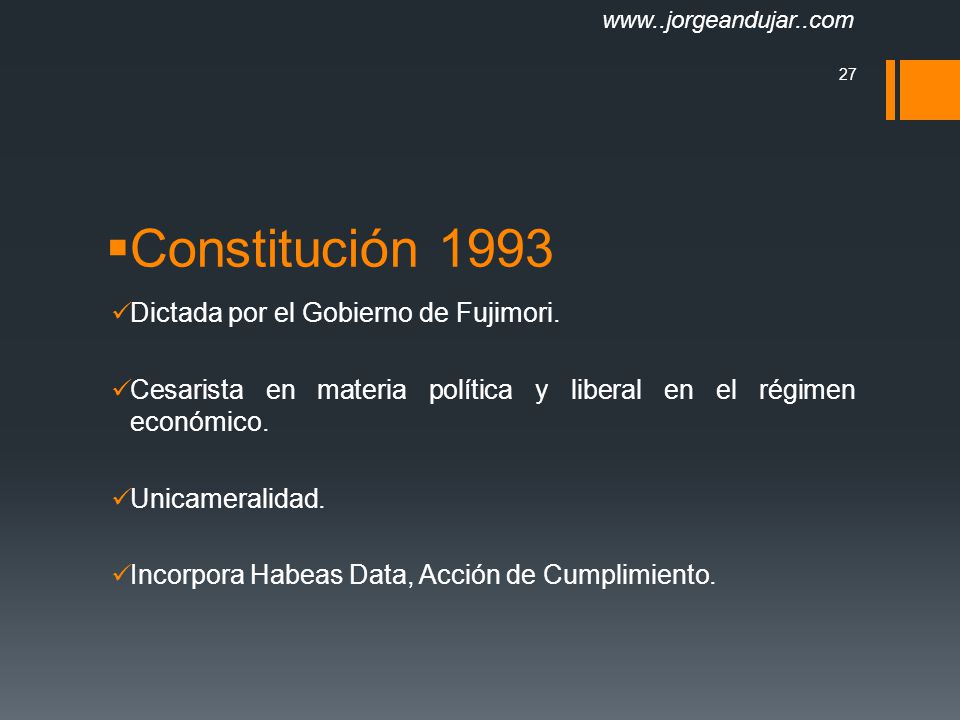 Constitución 1993 Dictada por el Gobierno de Fujimori.