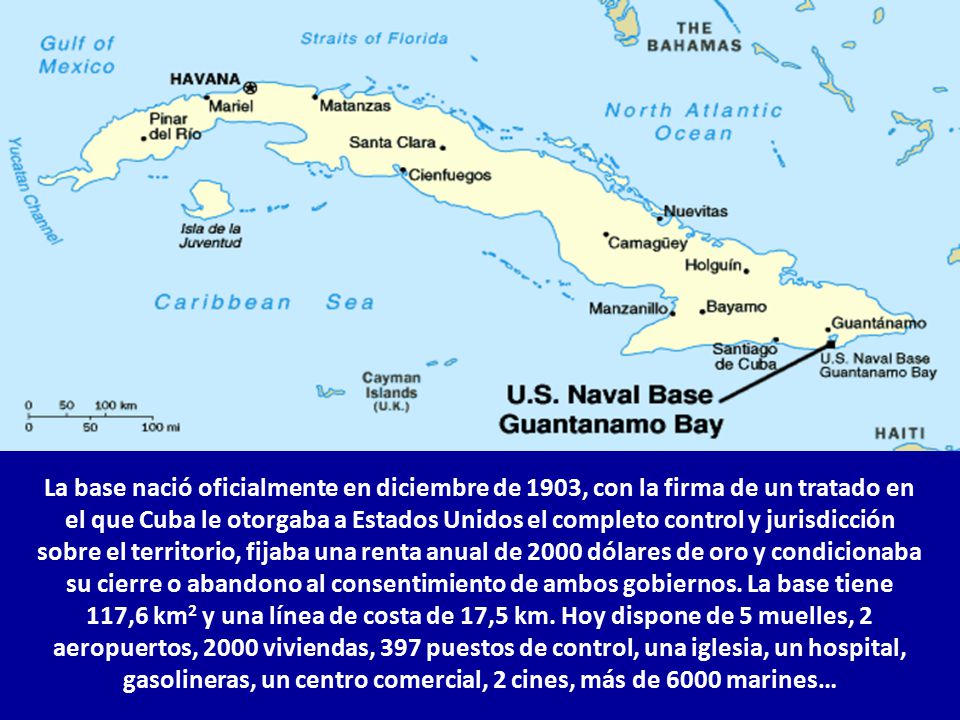 La base nació oficialmente en diciembre de 1903, con la firma de un tratado en el que Cuba le otorgaba a Estados Unidos el completo control y jurisdicción sobre el territorio, fijaba una renta anual de 2000 dólares de oro y condicionaba su cierre o abandono al consentimiento de ambos gobiernos.