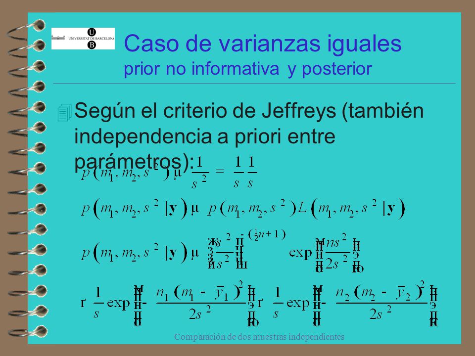 Caso de varianzas iguales prior no informativa y posterior