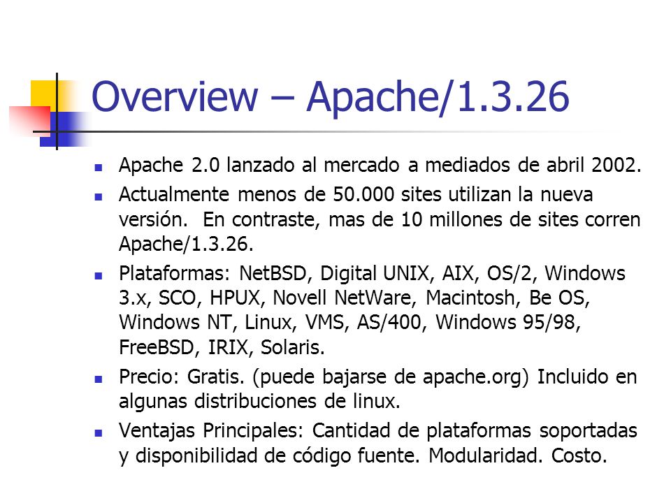 Overview – Apache/ Apache 2.0 lanzado al mercado a mediados de abril
