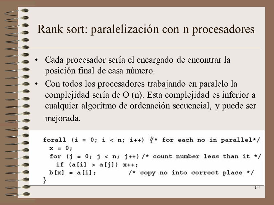 Rank sort: paralelización con n procesadores
