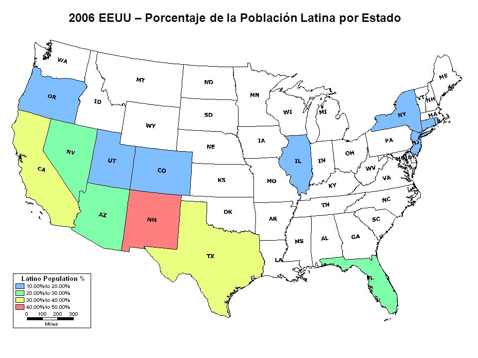 2006 EEUU – Porcentaje de la Población Latina por Estado