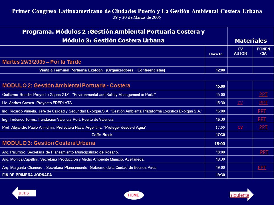 Primer Congreso Latinoamericano de Ciudades Puerto y La Gestión Ambiental Costera Urbana