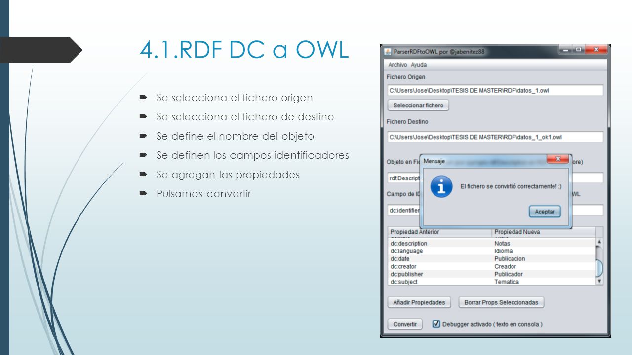 4.1.RDF DC a OWL Se selecciona el fichero origen