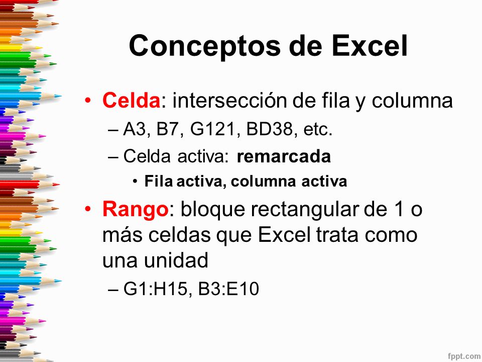 Conceptos de Excel Celda: intersección de fila y columna
