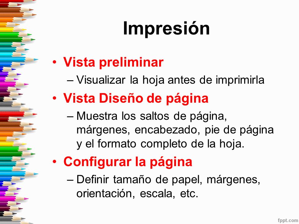 Impresión Vista preliminar Vista Diseño de página Configurar la página