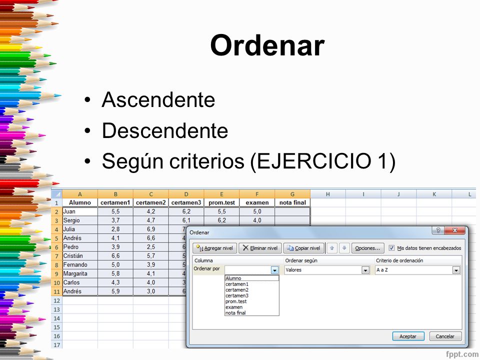 Ordenar Ascendente Descendente Según criterios (EJERCICIO 1)
