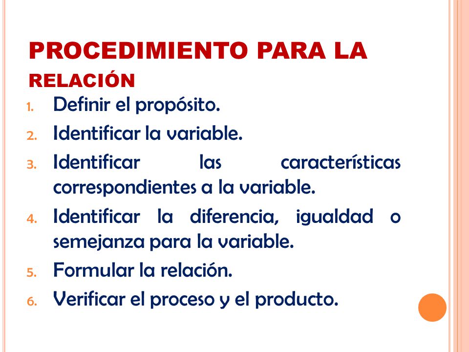 PROCEDIMIENTO PARA LA relación