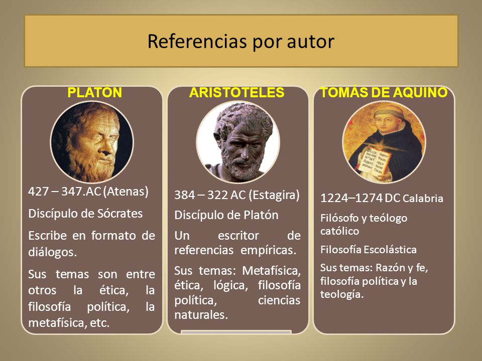 Referencias por autor PLATÓN ARISTÓTELES TOMÁS DE AQUINO