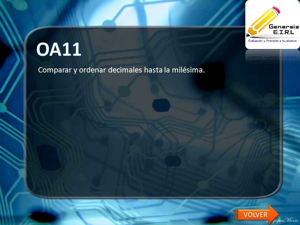 OA11 Comparar y ordenar decimales hasta la milésima. VOLVER