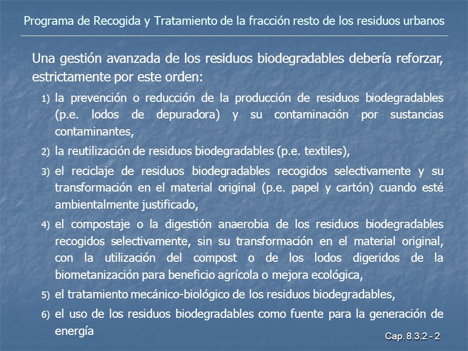 Programa de Recogida y Tratamiento de la fracción resto de los residuos urbanos