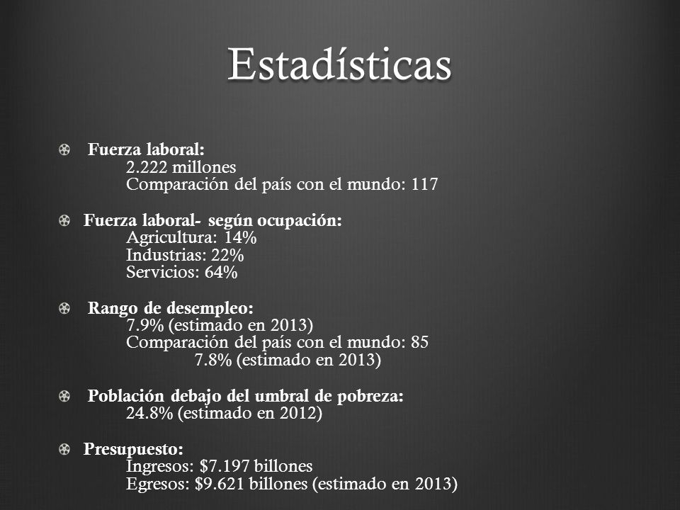 Estadísticas Fuerza laboral: millones Comparación del país con el mundo: 117.